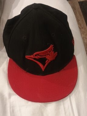 Black and Red Baseball Cap with Embroidered Team Logo